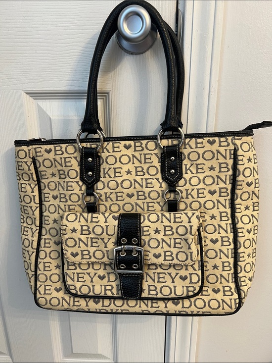 Dooney & Bourke Handbags - Dooney & Bourke Cream and Black Signature Logo Tote